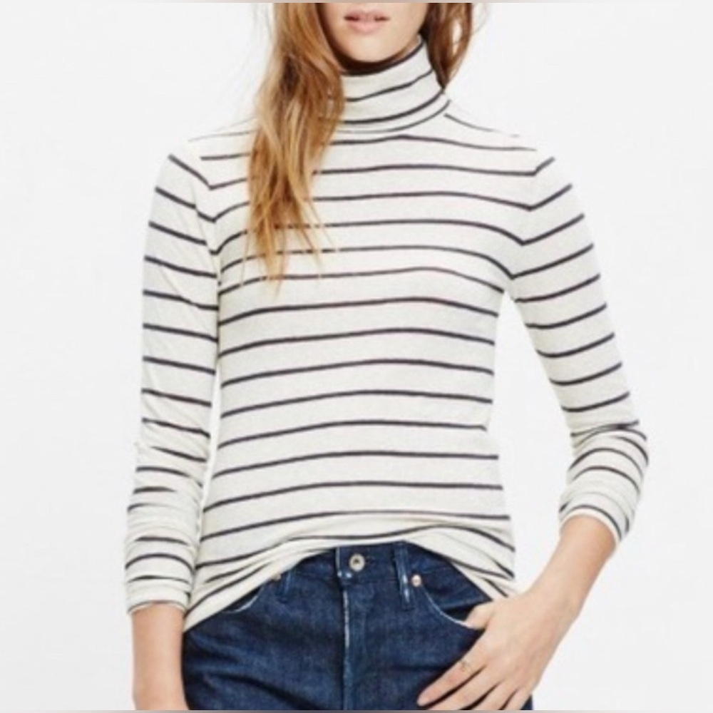 Ralph Lauren Striped Knit Turtleneck in White & Black